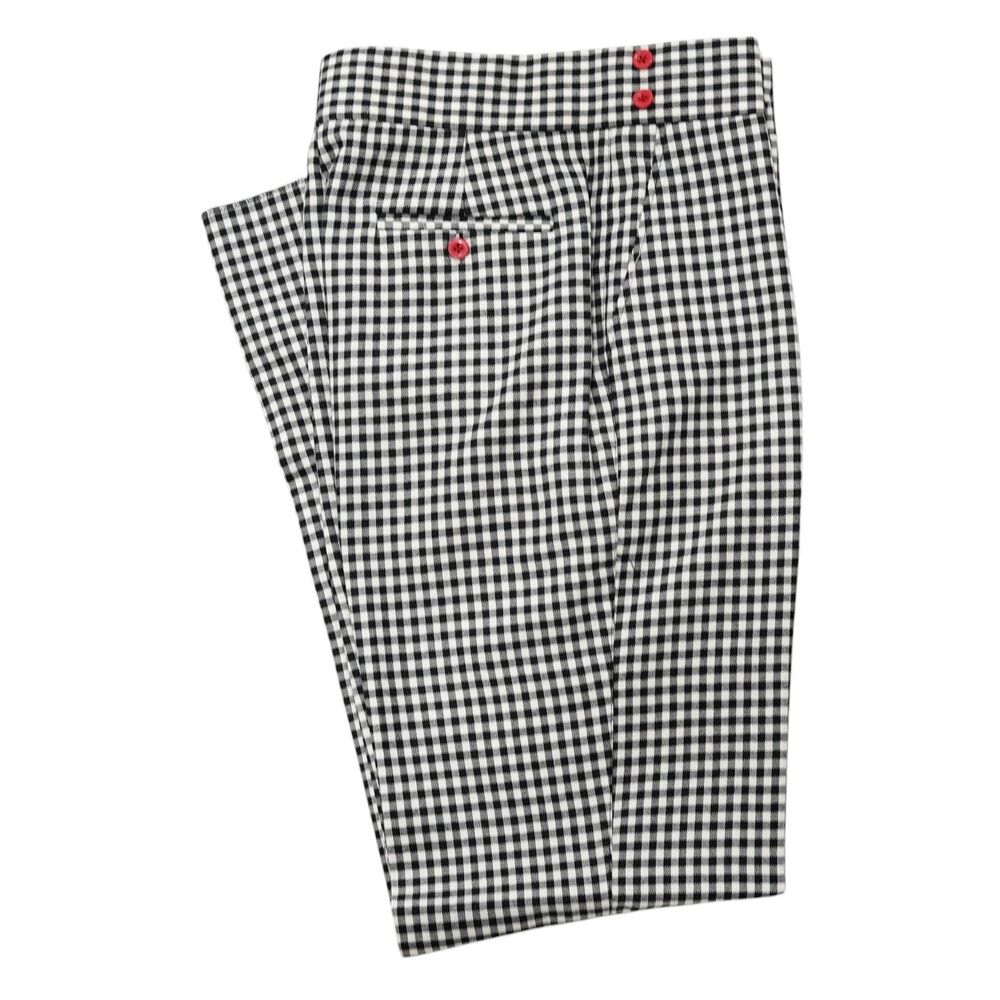 Mens 32 Gurkha Pants Black White Gingham Check Wool Blend High Waist Flat Front